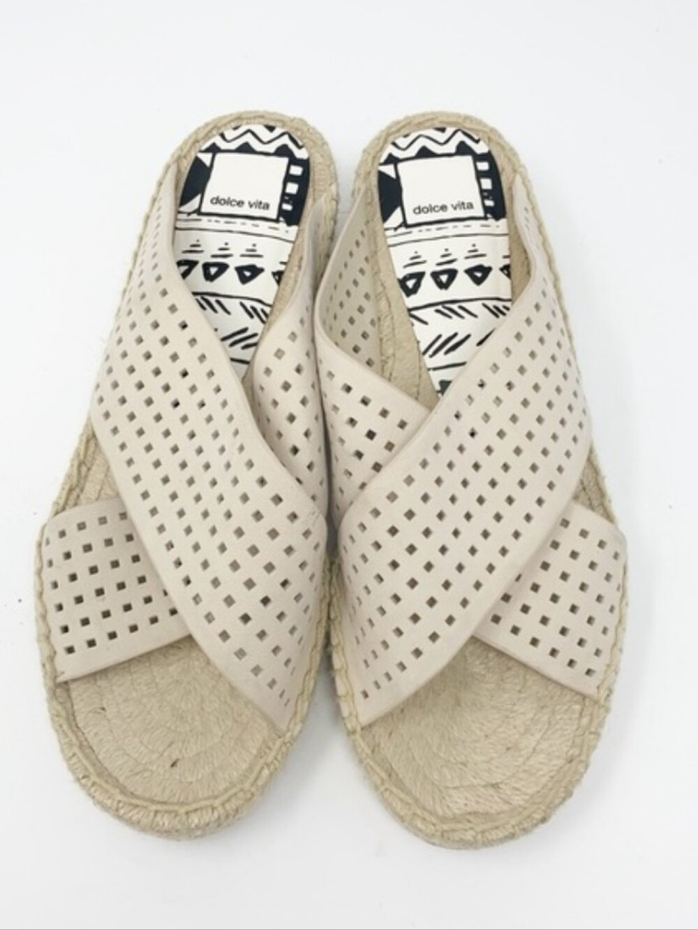 Dolce Vita Cream Perforated Crossband Espadrille‎ Sandals Leather 8.5 Platform